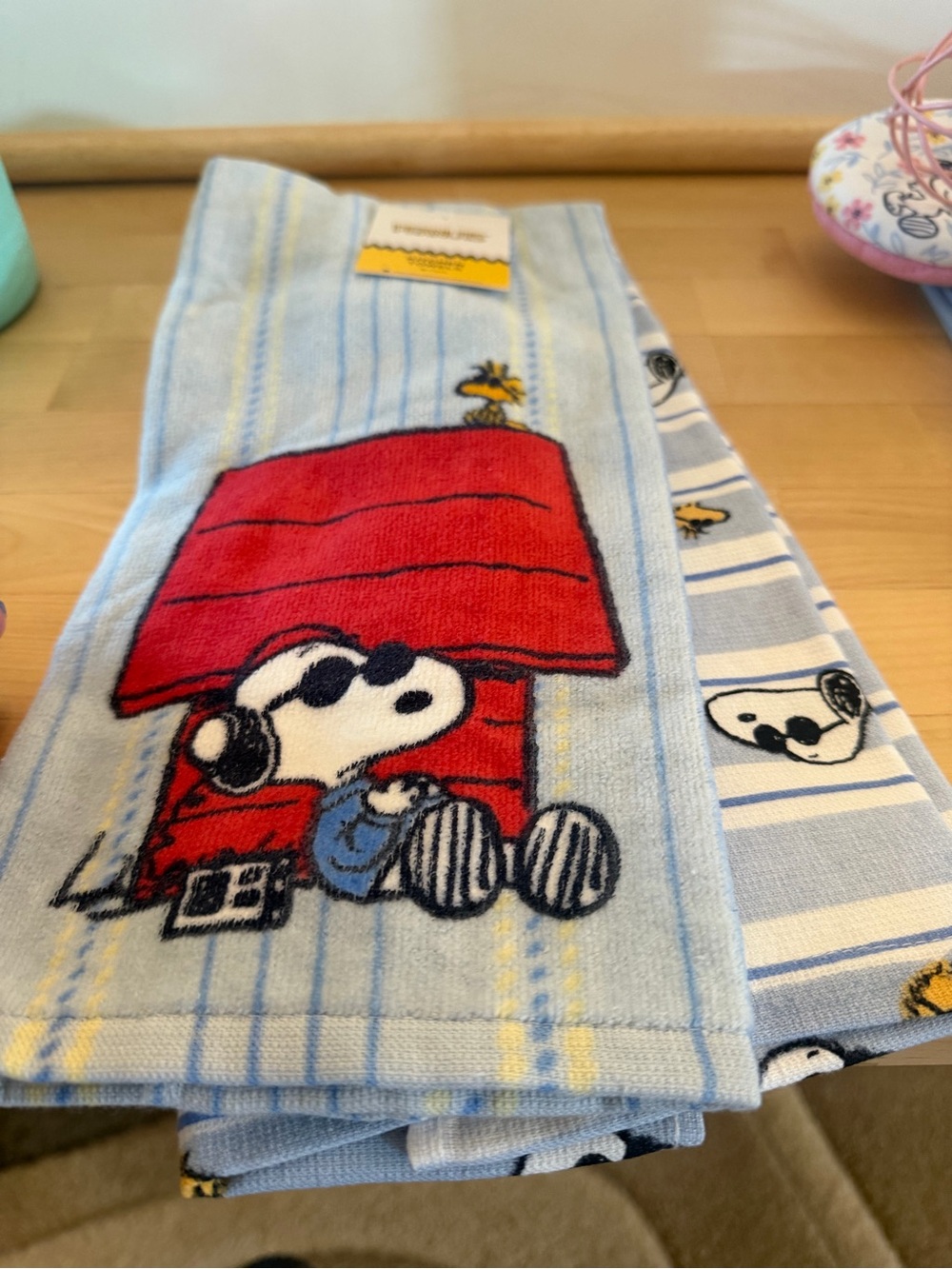 Peanuts Light Blue and Yellow Striped Kitchen Towels 2-Pack